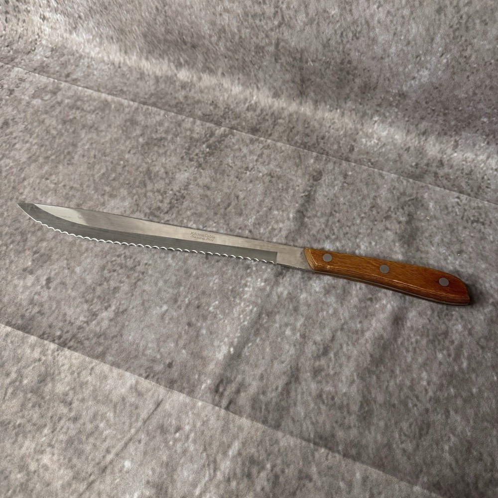 Vintage Kitchen Delite Knife Steel Serrated Knife Wood Handle Japan 14 inch